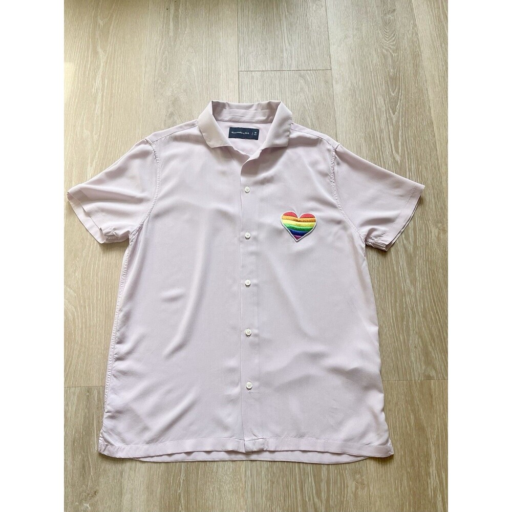 Abercrombie & Fitch Camp Collar Pink Button Down With Heart| Y2K Size med